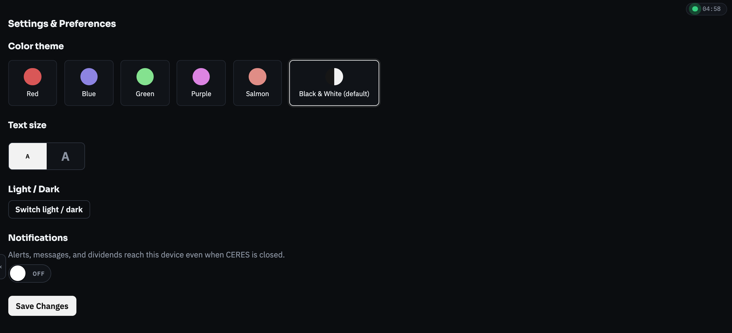 Settings and preferences